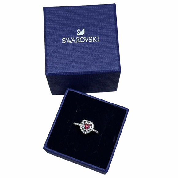Swarovski One Ring Heart Red Rhodium Plated  7 - Picture 9 of 12